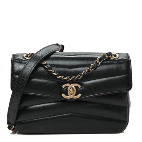 CHANEL Shiny Lambskin Quilted Small Chevron Miroir Dark